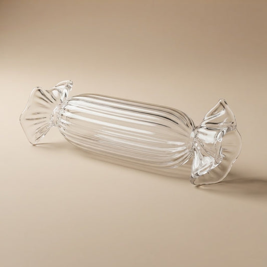 Long clear ribbed glass candy – full view