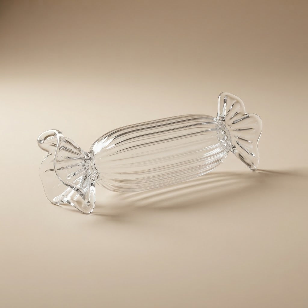Long clear ribbed glass candy – decoration detail