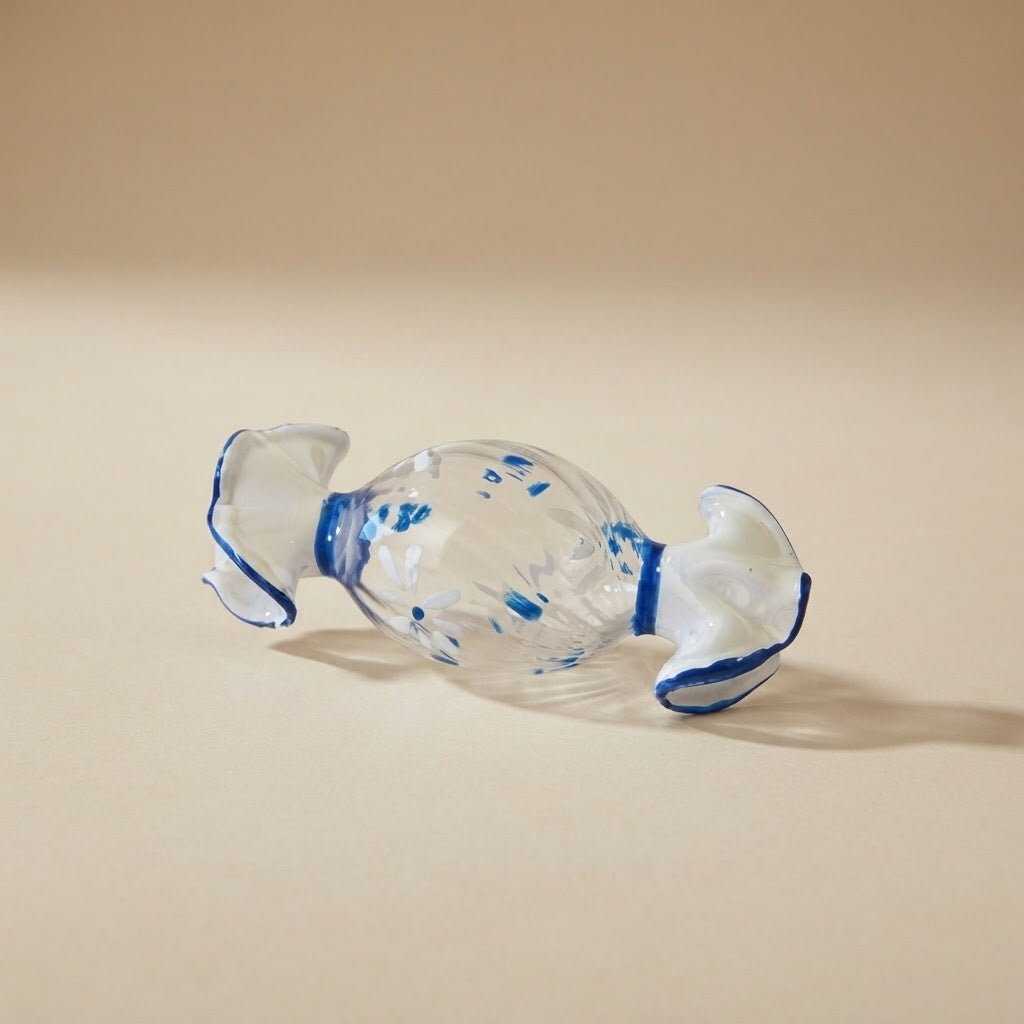 Ribbed candy with blue flowers