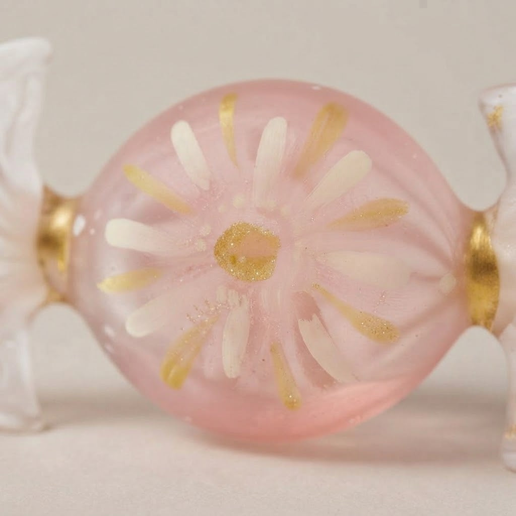 Dettaglio del fiore dipinto con cuore in glitter oro