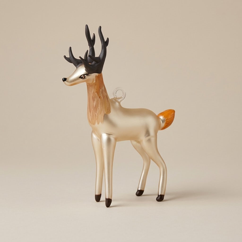 Champagne glass deer ornament with black antlers