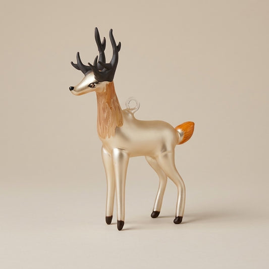 Champagne glass deer ornament with black antlers