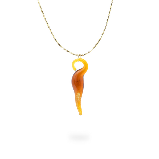 Amber lucky horn pendant