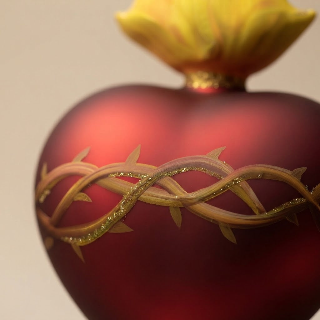 Golden glittering crown of thorns on the sacred heart