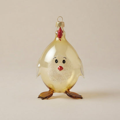 Gallo in vetro giallo trasparente con cresta rossa e zampe ambra