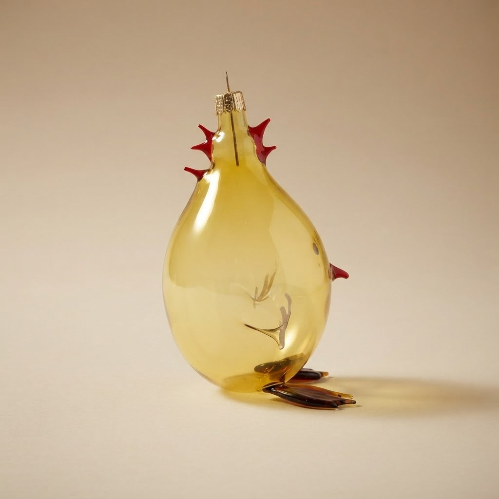 Gallo in vetro giallo visto di lato