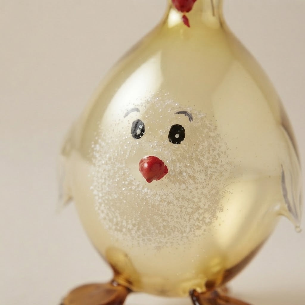 Dettaglio del musetto con occhi dipinti e glitter