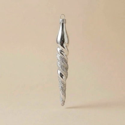 Ghiacciolo di Natale in vetro decorato a mano: spirale argento con glitter