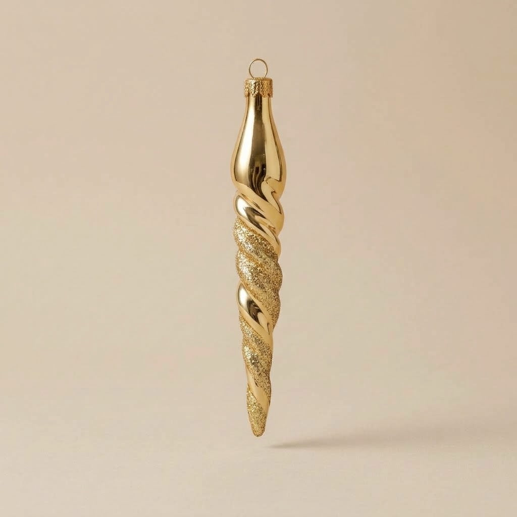 Ghiacciolo di Natale in vetro decorato a mano: spirale oro con glitter dorato