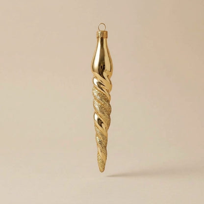 Ghiacciolo di Natale in vetro decorato a mano: spirale oro con glitter dorato