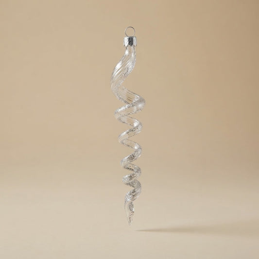 Ghiacciolo a spirale in vetro trasparente con glitter argento