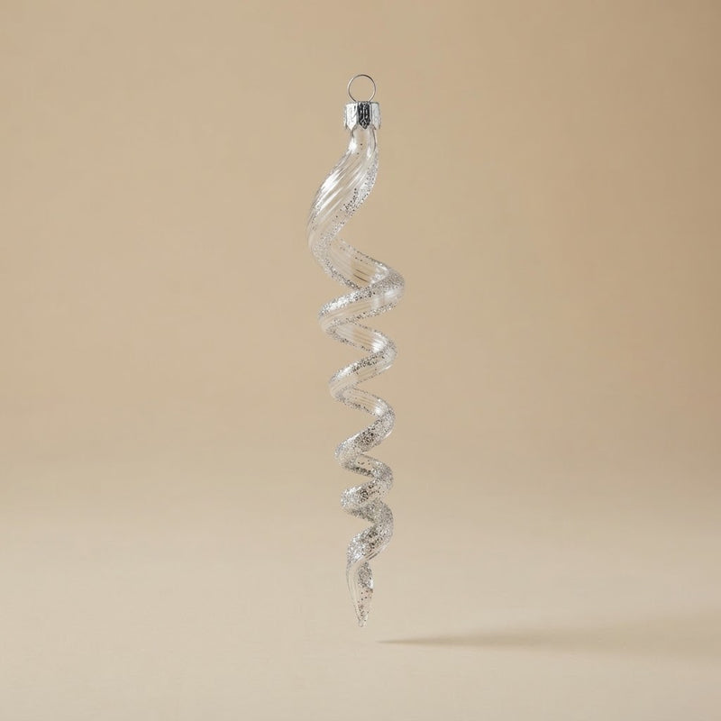 Ghiacciolo a spirale in vetro trasparente con glitter argento