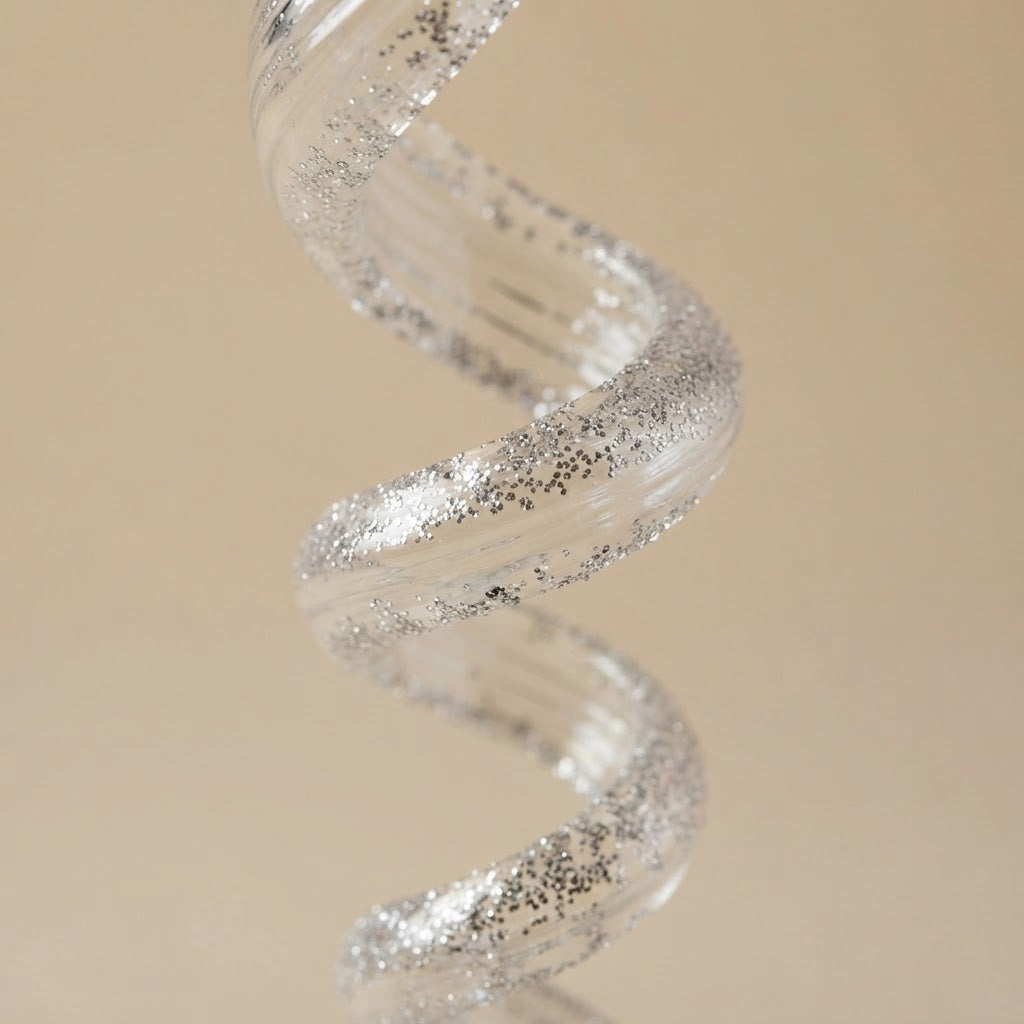 Close-up of the ribbed spiral with silver glitter