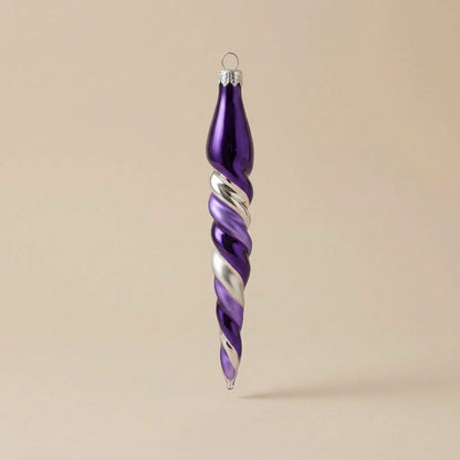 Ghiacciolo di Natale in vetro decorato a mano: spirale viola, lilla e argento