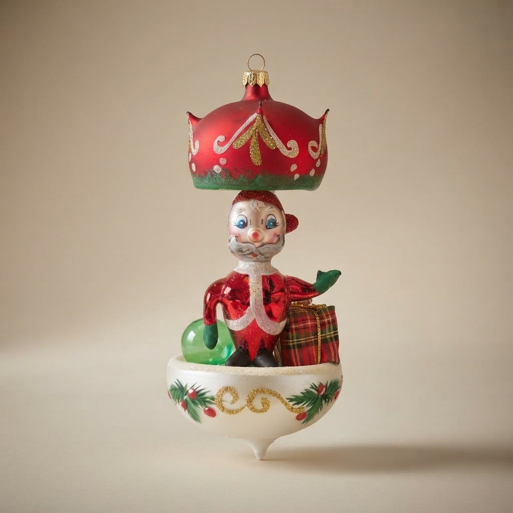 Hand-painted Christmas carousel ornament with Santa