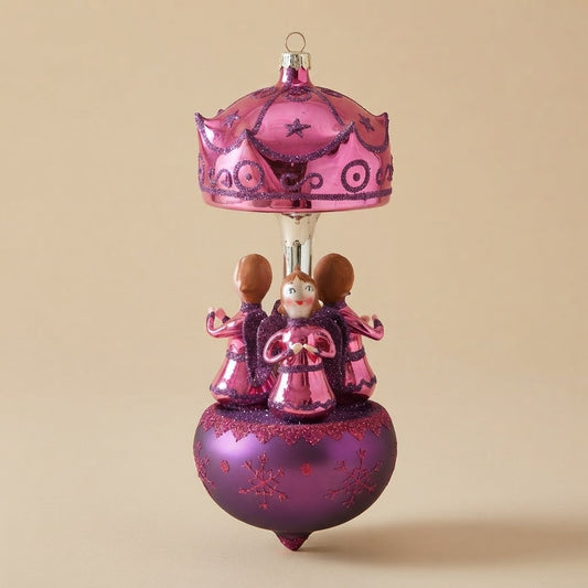 Pink Christmas carousel ornament with little angels
