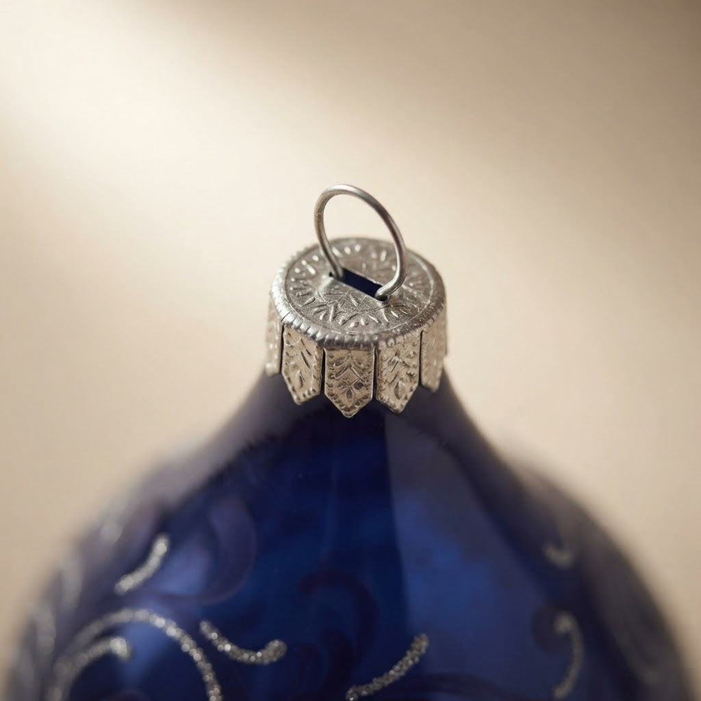 Silver-tone cap of the mouth-blown glass teardrop