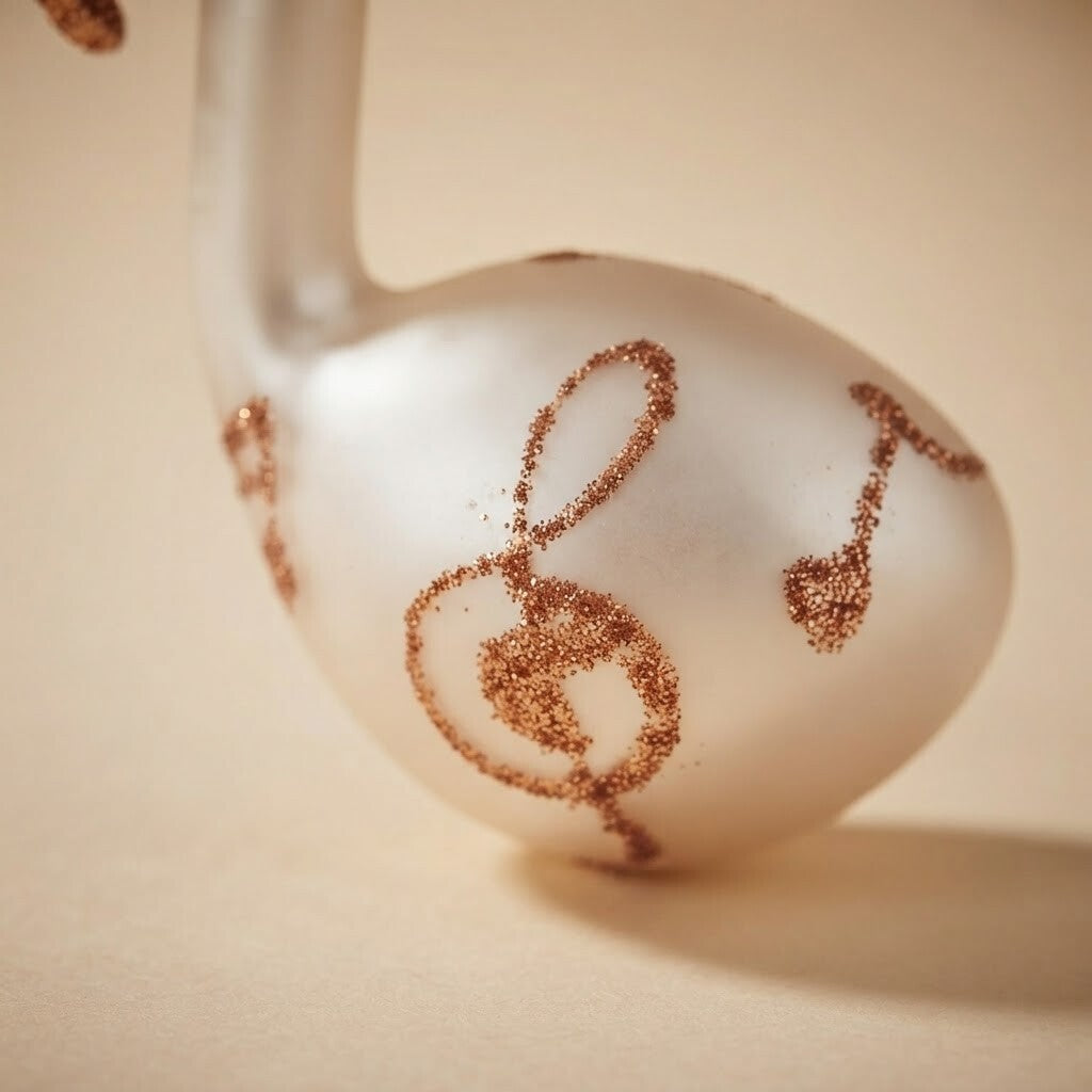 Dettaglio del decoro: nota musicale bianca con chiavi di violino