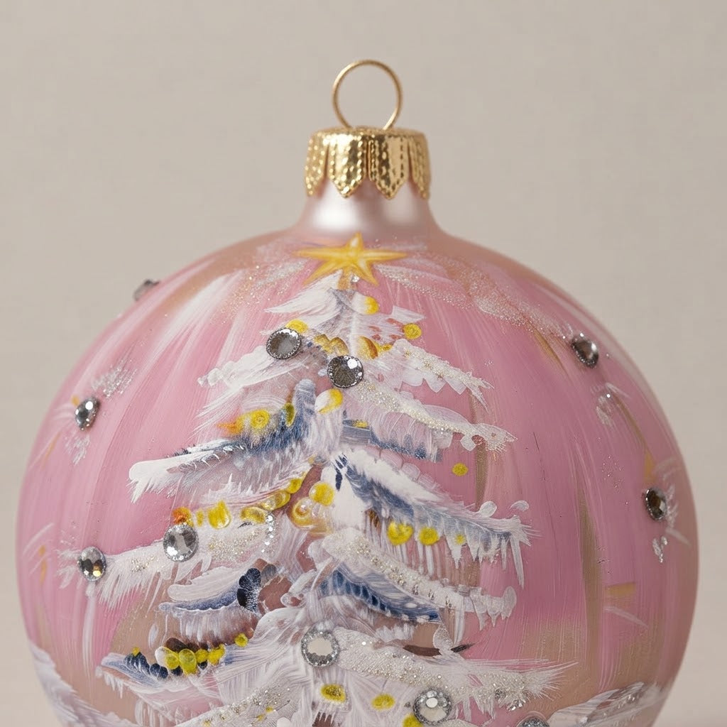 Particolare della palla di Natale in vetro soffiato dipinta a mano