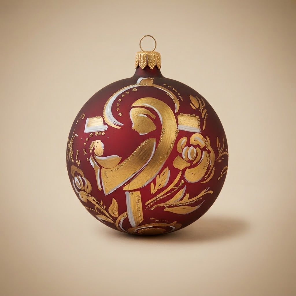 Palla di Natale arabeschi oro su bordeaux, Ø 10 cm