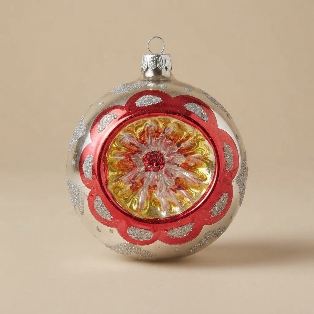 Palla di Natale argento e rossa a riflettore, Ø 10 cm · Unica collection