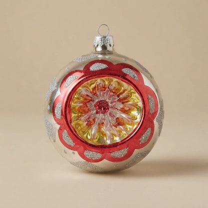 Palla di Natale argento e rossa a riflettore, Ø 10 cm · Unica collection
