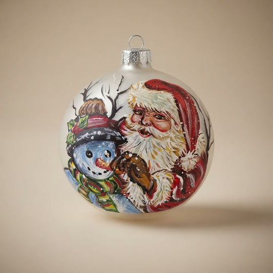 Palla di Natale Babbo Natale e pupazzo di neve, Ø 12 cm