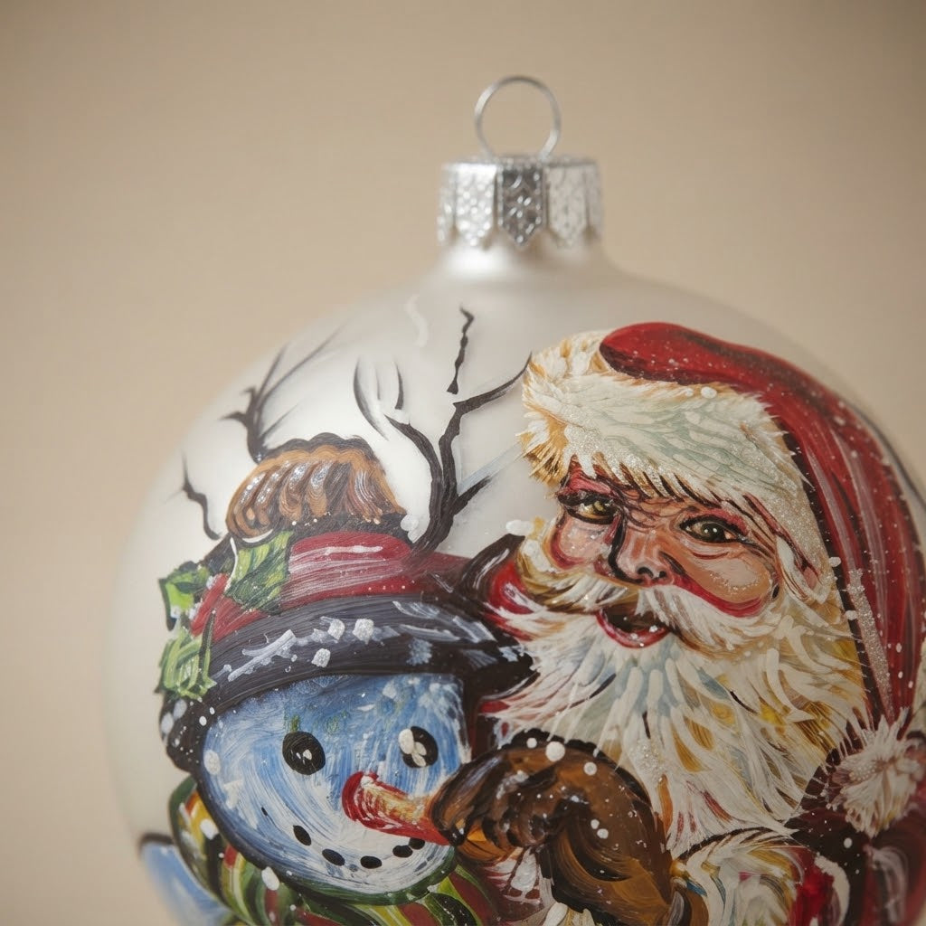 Dettaglio del decoro: palla di Natale Babbo Natale e pupazzo di neve, Ø 12 cm