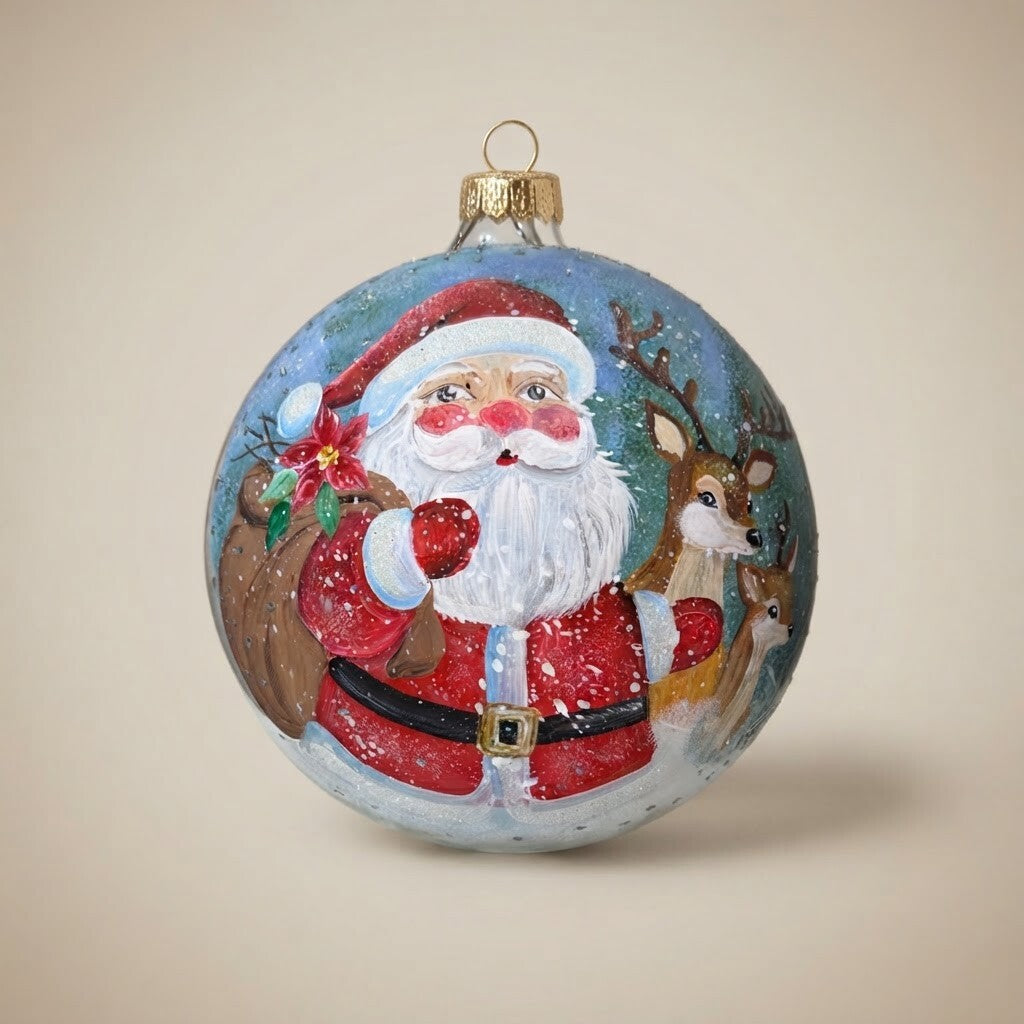 Christmas ornament with Santa and his reindeer, 4.7 in (12 cm)