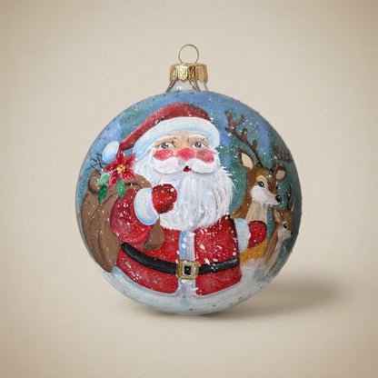 Christmas ornament with Santa and his reindeer, 4.7 in (12 cm)