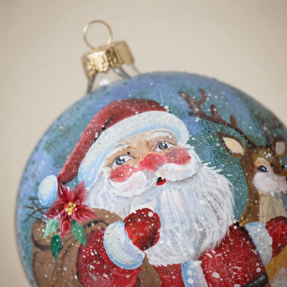 Decoration detail: Christmas ornament with Santa and his reindeer, 4.7 in (12 cm)