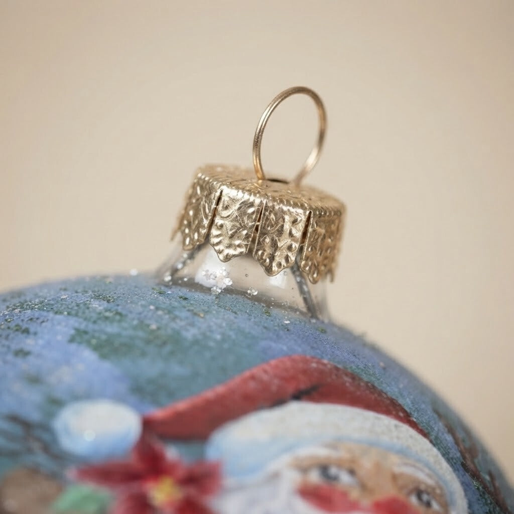 Close-up: Christmas ornament with Santa and his reindeer, 4.7 in (12 cm)