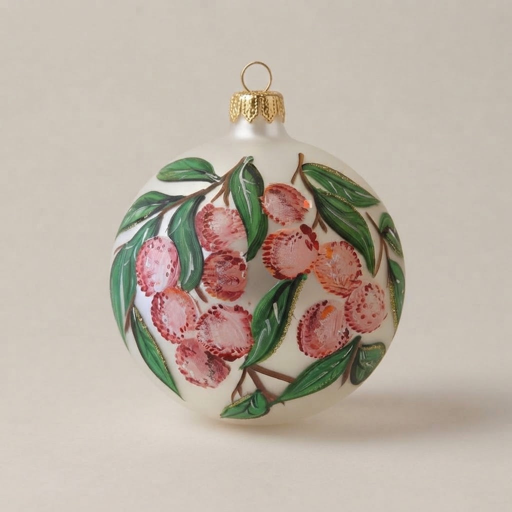 Palla di Natale rametti di bacche rosa su avorio, Ø 10 cm