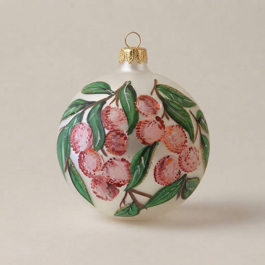 Palla di Natale rametti di bacche rosa su avorio, Ø 10 cm