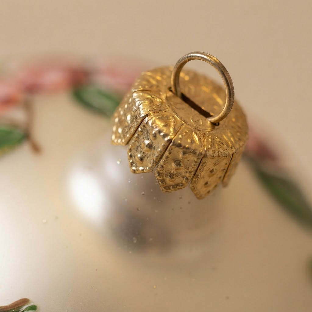 Palla di Natale rametti di bacche rosa su avorio, Ø 10 cm – dettaglio del cappuccio