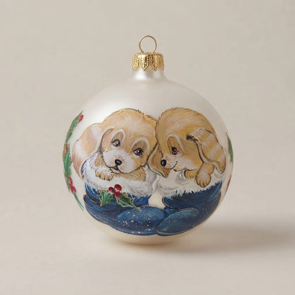 Palla di Natale cagnolini su bianco, Ø 12 cm