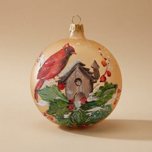 Palla di Natale cardinale e casetta per uccelli, Ø 10 cm