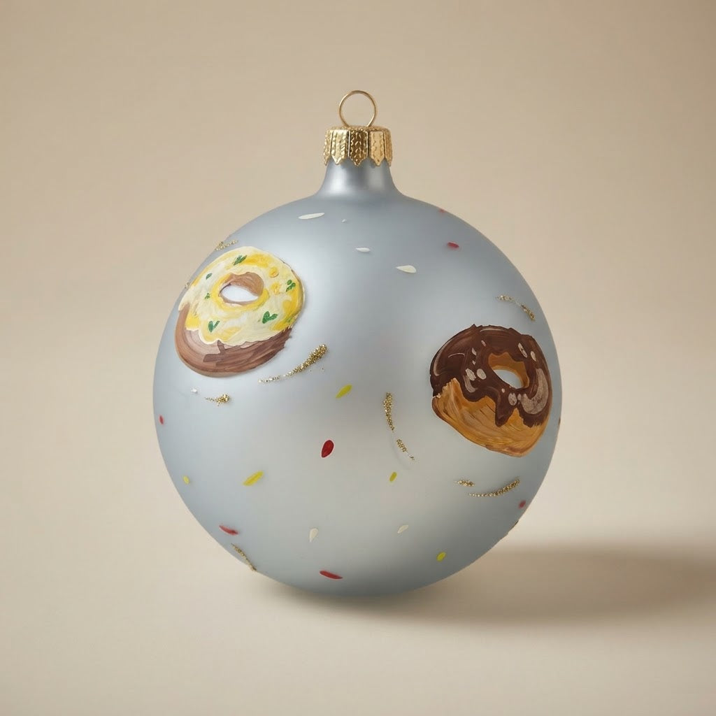 Palla di Natale ciambelle su azzurro, Ø 10 cm – altro lato