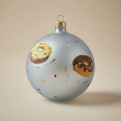 Palla di Natale ciambelle su azzurro, Ø 10 cm – altro lato