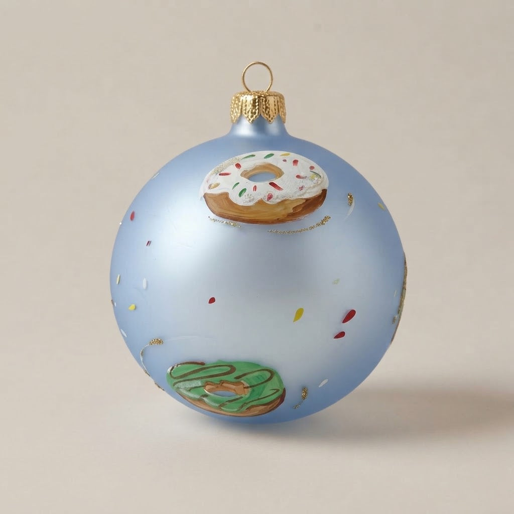 Palla di Natale ciambelle su azzurro, Ø 10 cm – altro lato
