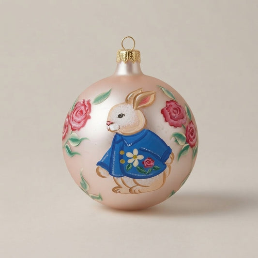 Palla di Natale coniglietto con giacca blu e rose, Ø 10 cm