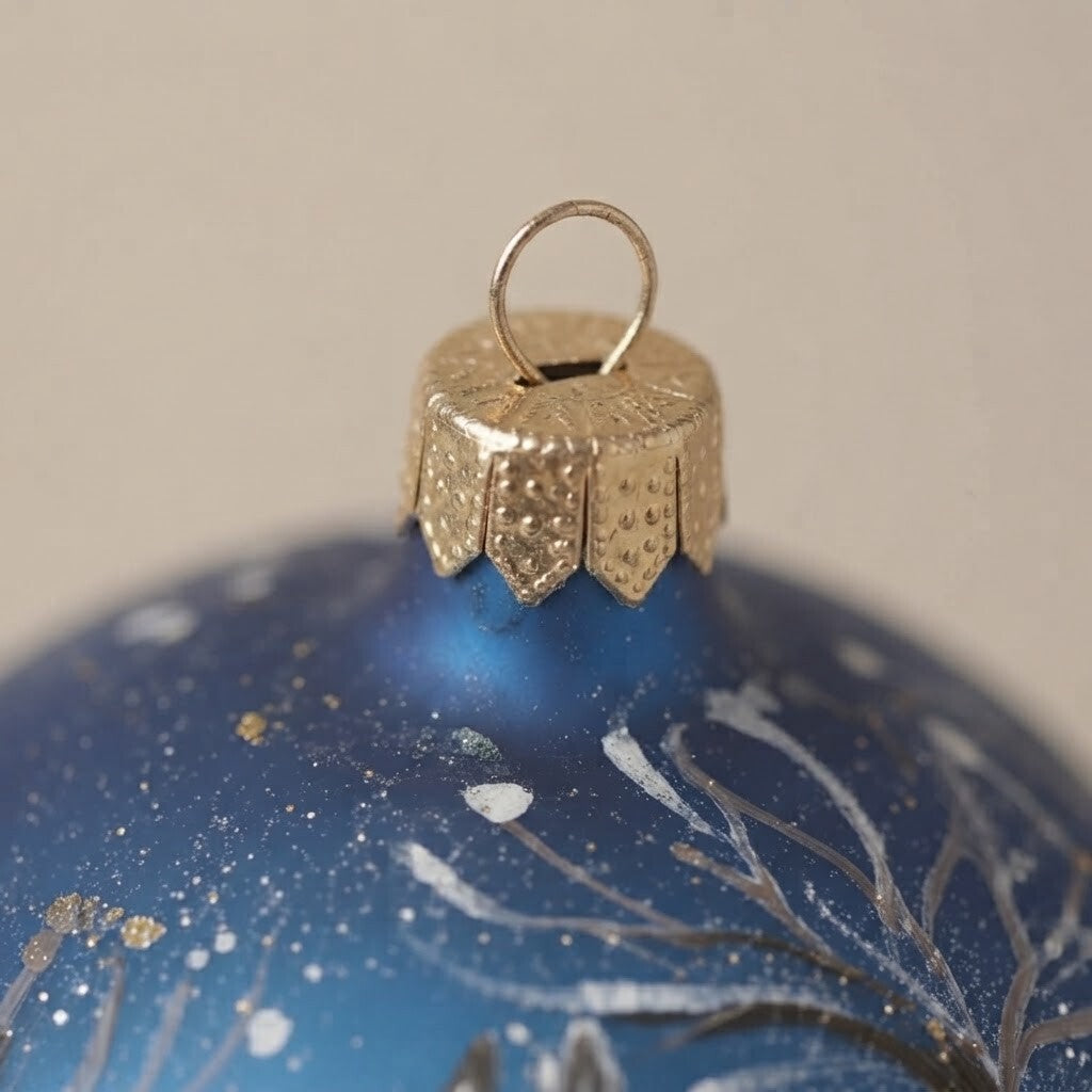 Dettaglio ravvicinato: palla di Natale coniglio che corre su blu, Ø 10 cm