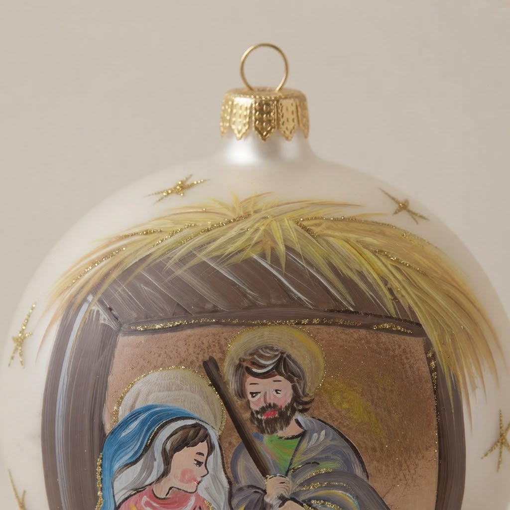 Dettaglio del decoro: palla di Natale Natività nella capanna, Ø 12 cm