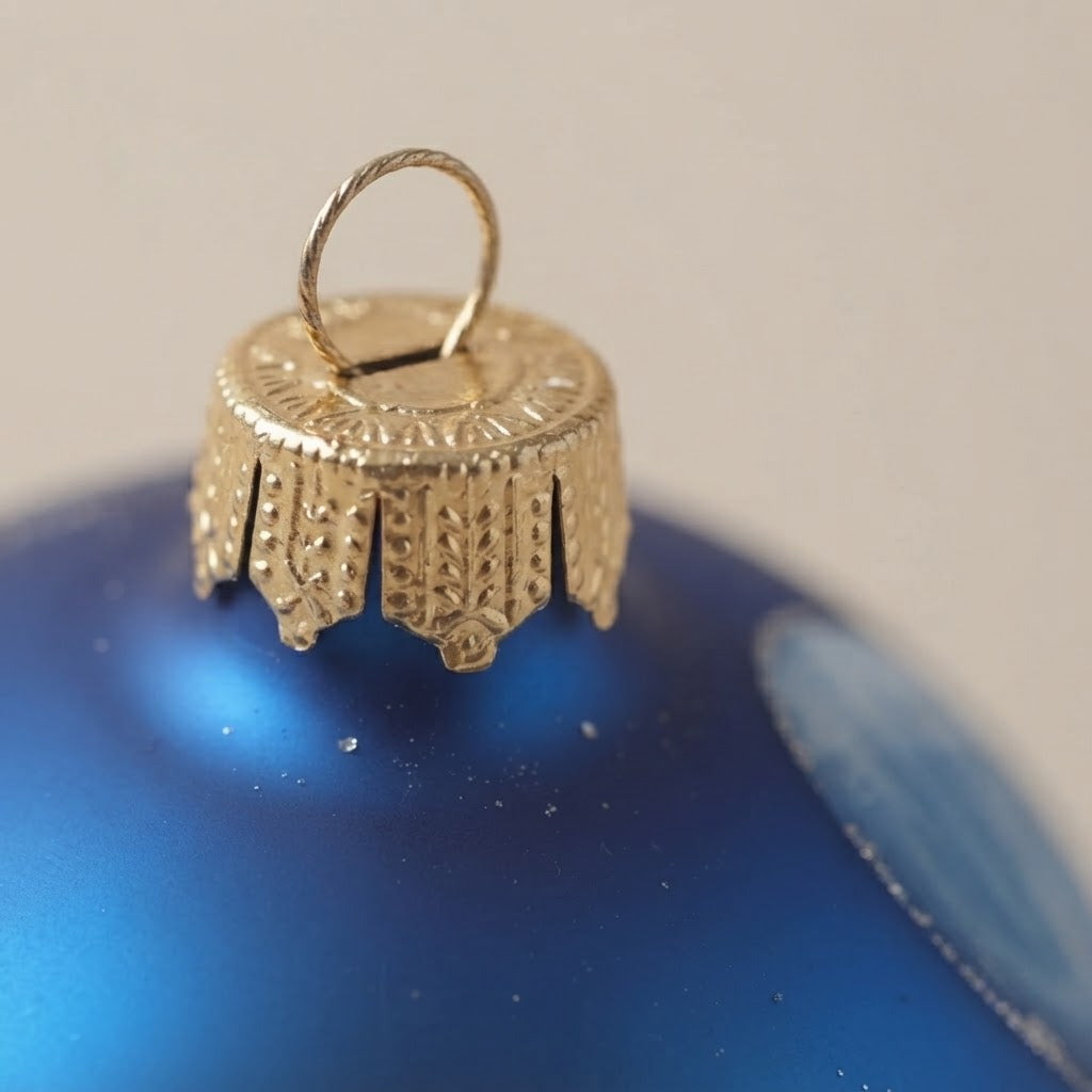 Cappuccio dorato della palla di Natale blu in vetro soffiato