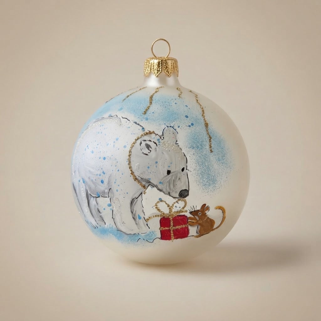 Palla di Natale orso polare con regalo, Ø 10 cm