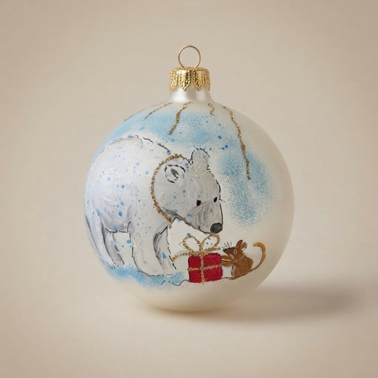 Palla di Natale orso polare con regalo, Ø 10 cm