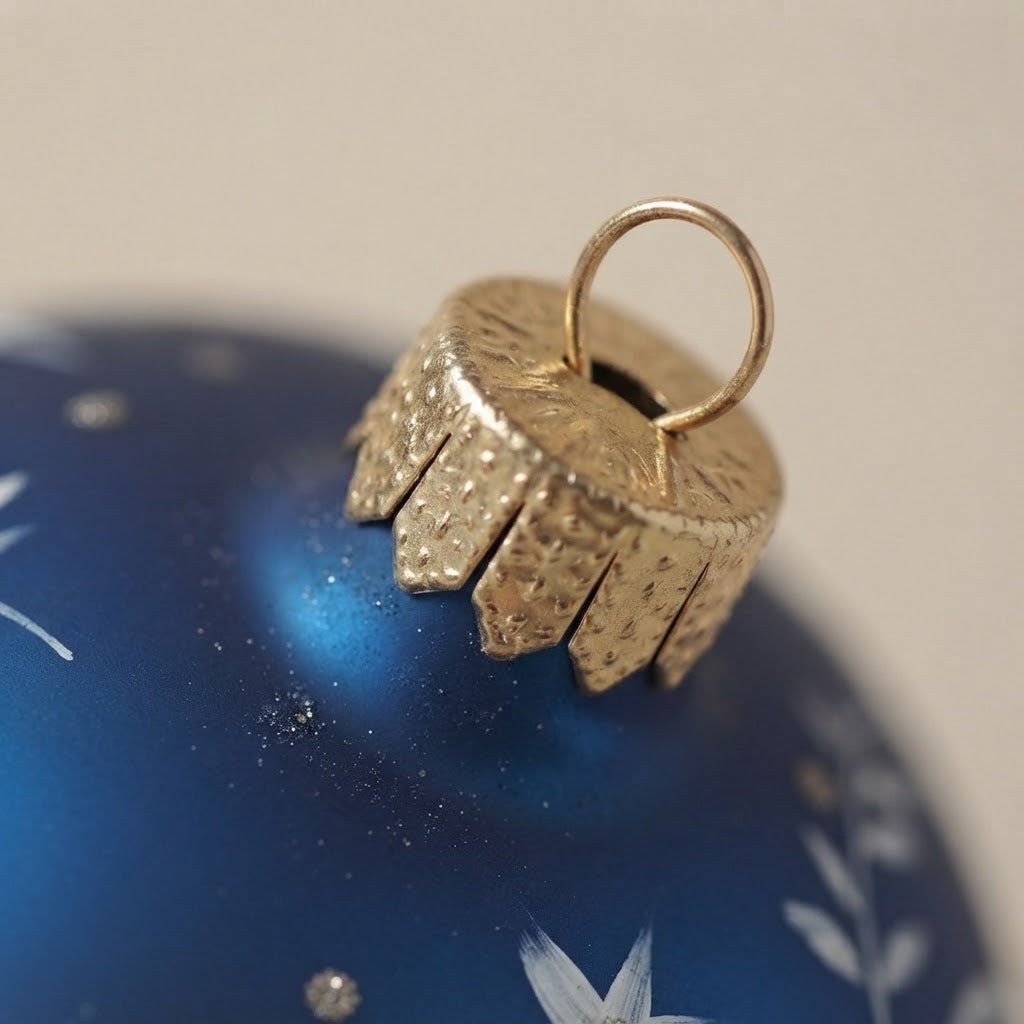 Cappuccio dorato della palla di Natale blu in vetro soffiato