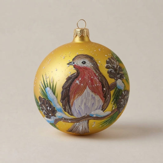 Palla di Natale pettirosso su oro, Ø 10 cm