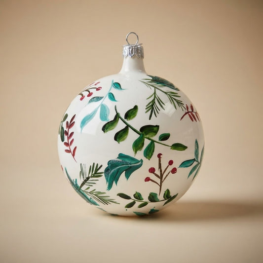 Palla di Natale rametti e bacche su bianco, Ø 10 cm