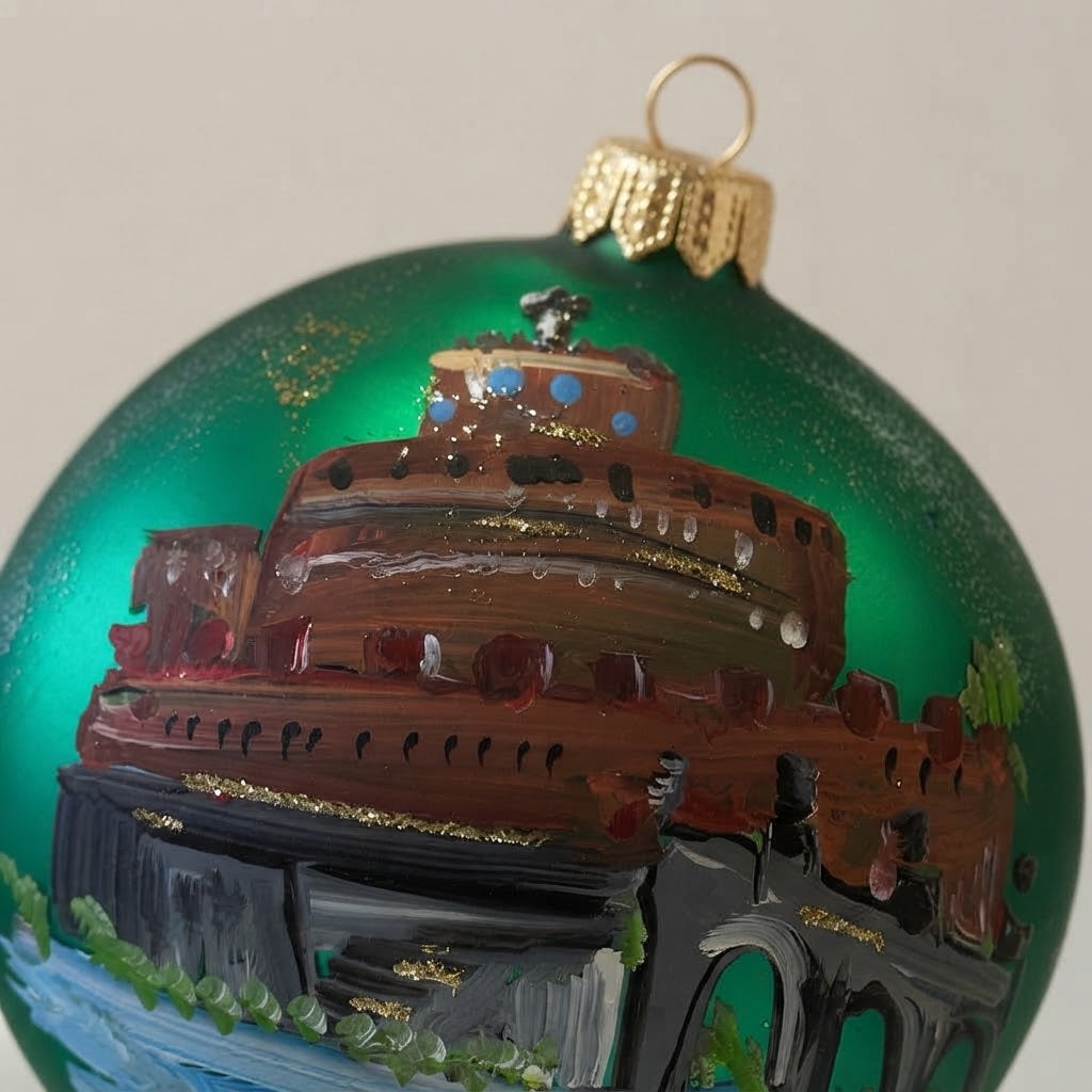 Palla di Natale Castel Sant'Angelo su verde, Ø 10 cm – dettaglio del decoro